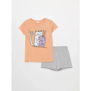 LCW Kids Pembe Bisiklet Yaka Baskılı Kısa Kollu Kız Çocuk Şortlu Pijama Takımı