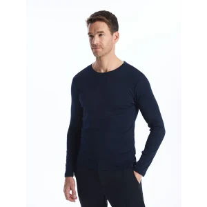 LCWAIKIKI Basic Lacivert Bisiklet Yaka Uzun Kollu Erkek Tişört