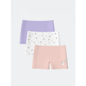 LCW Kids Beyaz Kedi Baskılı Kız Çocuk Boxer 3lü