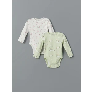 LCW baby Ekru Baskılı Kız Bebek Çıtçıtlı Bodysuit 2li