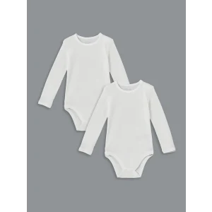LCW baby Ekru Bisiklet Yaka Uzun Kollu Kız Bebek Çıtçıtlı Bodysuit 2li