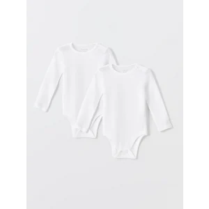 LCW baby Ekru Bisiklet Yaka Uzun Kollu Kız Bebek Çıtçıtlı Bodysuit 2li