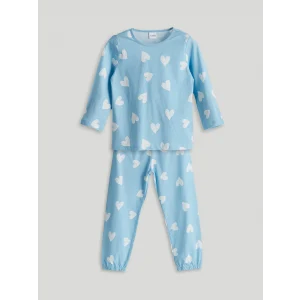 LCW Kids Mavi Kalp Baskılı Kız Çocuk Pijama Takım