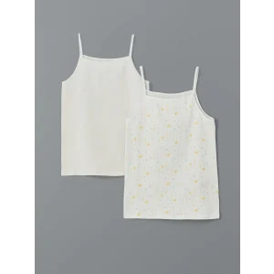 LCW Kids Ekru Kare Yaka Çiçekli Kız Çocuk Atlet 2li