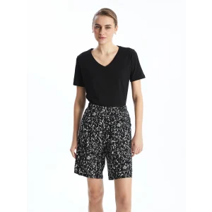 LCWAIKIKI Classic Siyah Beli Lastikli Desenli Kadın Şort