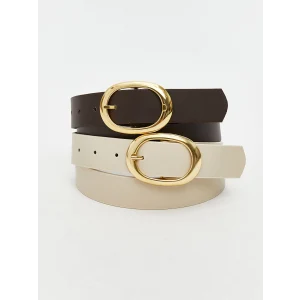 LCW ACCESSORIES Ekru Deri Görünümlü Kadın Kemer 2li