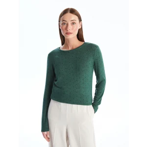 LCWAIKIKI Classic Yeşil Bisiklet Yaka Puantiyeli Kadın Tişört