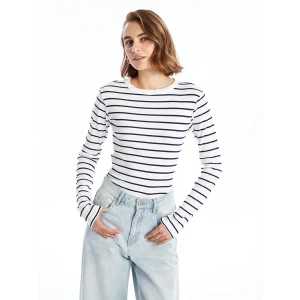 LCWAIKIKI Basic Lacivert Bisiklet Yaka Çizgili Kadın Body