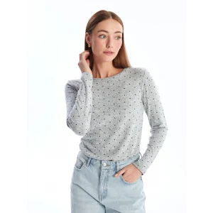 LCWAIKIKI Classic Siyah Bisiklet Yaka Puantiyeli Kadın Tişört