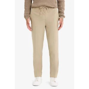 Defacto A9943 Bej Yazlık Kumaş Jogger Pantolon Beli Bağcıklı Lastikli Düz Paça Cepli Her Yöne Esneyen