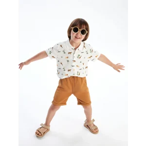 LCW Kids Ekru Baskılı Erkek Çocuk Tişört ve Şort 2li