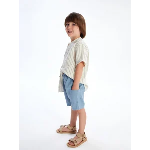 LCW Kids Bej Çizgili Erkek Çocuk Gömlek ve Şort 2li