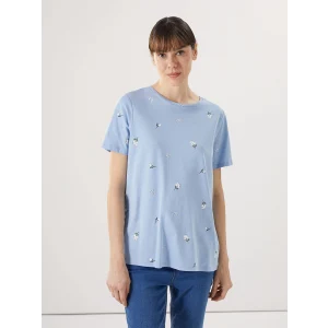 LCWAIKIKI Classic Mavi Bisiklet Yaka Desenli Kadın Tişört