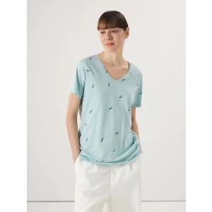 LCWAIKIKI Classic Yeşil V Yaka Çiçekli Kısa Kollu Kadın Tişört