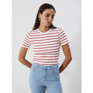 LCWAIKIKI Classic Kirmizi Bisiklet Yaka Çizgili Kadın Tişört