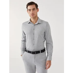 LCW Vision Gri Slim Fit Uzun Kollu Erkek Gömlek
