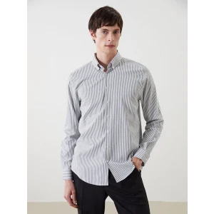 LCW Vision Haki Regular Fit Uzun Kollu Çizgili Erkek Gömlek