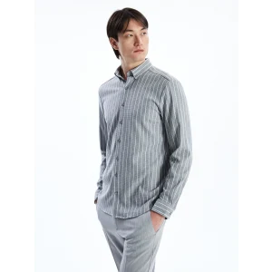 SOUTHBLUE Gri Slim Fit Uzun Kollu Çizgili Erkek Gömlek