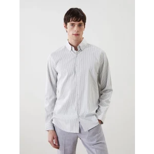 LCW Vision Gri Regular Fit Uzun Kollu Çizgili Erkek Gömlek