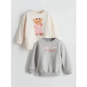 LCW Kids Ekru Ayı Teddy Baskılı Kız Çocuk Kalın Sweatshirt 2li