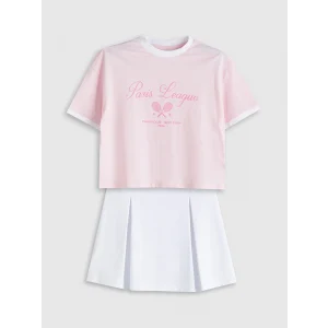 LCW Kids Pembe Bisiklet Yaka Kız Çocuk Tişört ve Şort Etek
