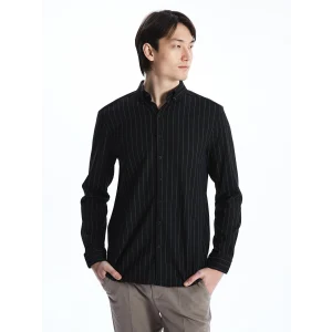 SOUTHBLUE Siyah Slim Fit Uzun Kollu Çizgili Erkek Gömlek