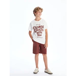 LCW Kids Ekru Bisiklet Yaka Erkek Çocuk Tişört ve Şort