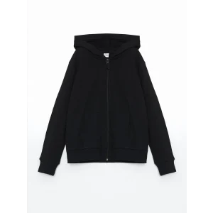 LCW Kids Siyah Kapüşonlu Basic Uzun Kollu Kız Çocuk Fermuarlı Sweatshirt