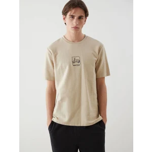 XSIDE Bej Bisiklet Yaka Nakışlı Erkek Tişört
