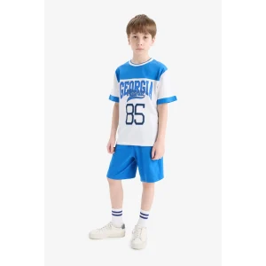 Defacto E3399 Mavi Erkek Çocuk 2li Takım Baskılı Kısa Kollu Tişört Şort