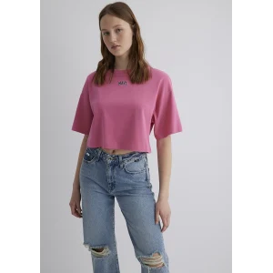 Mavi 1611585-84670 Mavi Logo Baskılı Pembe Crop Tişört