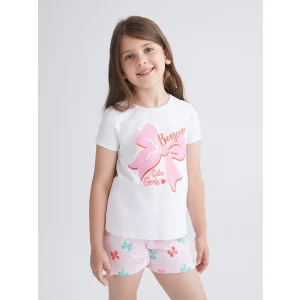 LCW Kids Beyaz Fiyonk Baskılı Kız Çocuk Şortlu Pijama Takım