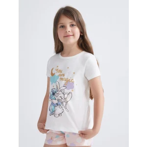 LCW Kids Ekru Lilo & Stitch Baskılı Kız Çocuk Şortlu Pijama Takımı
