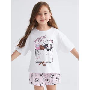 LCW Kids Beyaz Baskılı Kız Çocuk Şortlu Pijama Takım