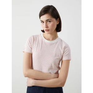 LCW Vision Kirmizi Bisiklet Yaka Çizgili Kadın Tişört