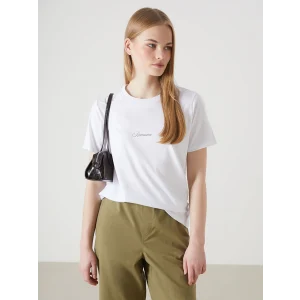 LCW Vision Beyaz Bisiklet Yaka Baskılı Kadın Tişört