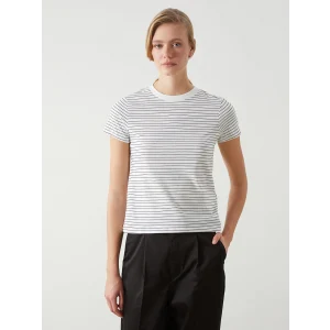 LCW Vision Beyaz Bisiklet Yaka Çizgili Kadın Tişört