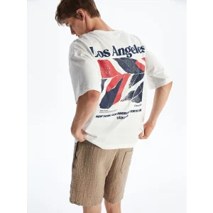 XSIDE Ekru Bisiklet Yaka Baskılı Penye Erkek Tişört