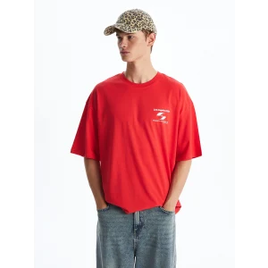 XSIDE Kirmizi Bisiklet Yaka Baskılı Penye Erkek Tişört