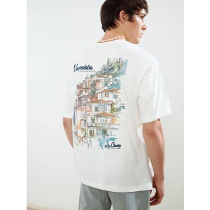 XSIDE Ekru Bisiklet Yaka Baskılı Penye Erkek Tişört