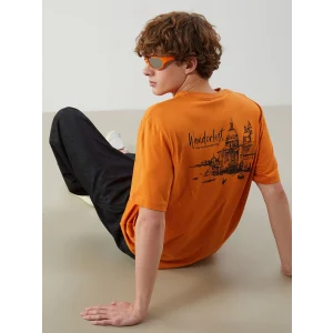 XSIDE Turuncu Bisiklet Yaka Baskılı Penye Erkek Tişört