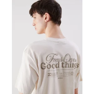 XSIDE Bej Bisiklet Yaka Baskılı Penye Erkek Tişört