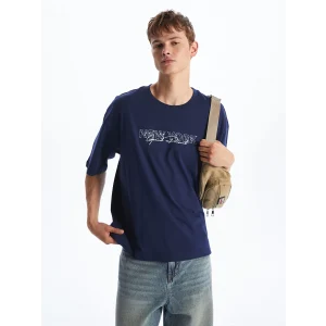 XSIDE Lacivert Bisiklet Yaka New York Baskılı Erkek Tişört