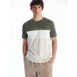 XSIDE Haki Bisiklet Yaka Renk Bloklu Penye Erkek Tişört