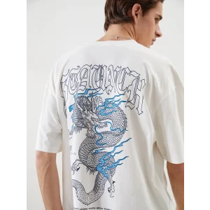 XSIDE Ekru Bisiklet Yaka Baskılı Penye Erkek Tişört