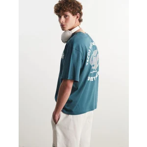 XSIDE Petrol Bisiklet Yaka Baskılı Penye Erkek Tişört