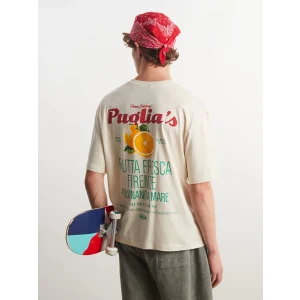 XSIDE Bej Bisiklet Yaka Baskılı Penye Erkek Tişört