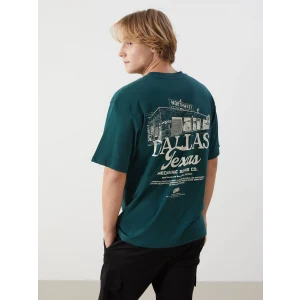 XSIDE Yeşil Bisiklet Yaka Dallas Baskılı Penye Erkek Tişört