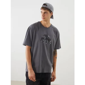 XSIDE Antrasit Bisiklet Yaka Baskılı Penye Erkek Tişört