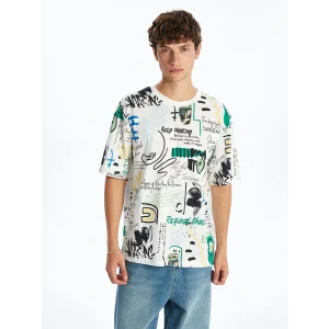 XSIDE Ekru Bisiklet Yaka Baskılı Penye Erkek Tişört